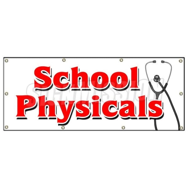 SCHOOL PHYSICALS BANNER SIGN no appointment walk-in flu shots health